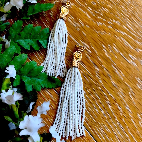 R. J. Graziano Jewelry - White Beaded Tassel Earrings w/Goldtone posts NWOT